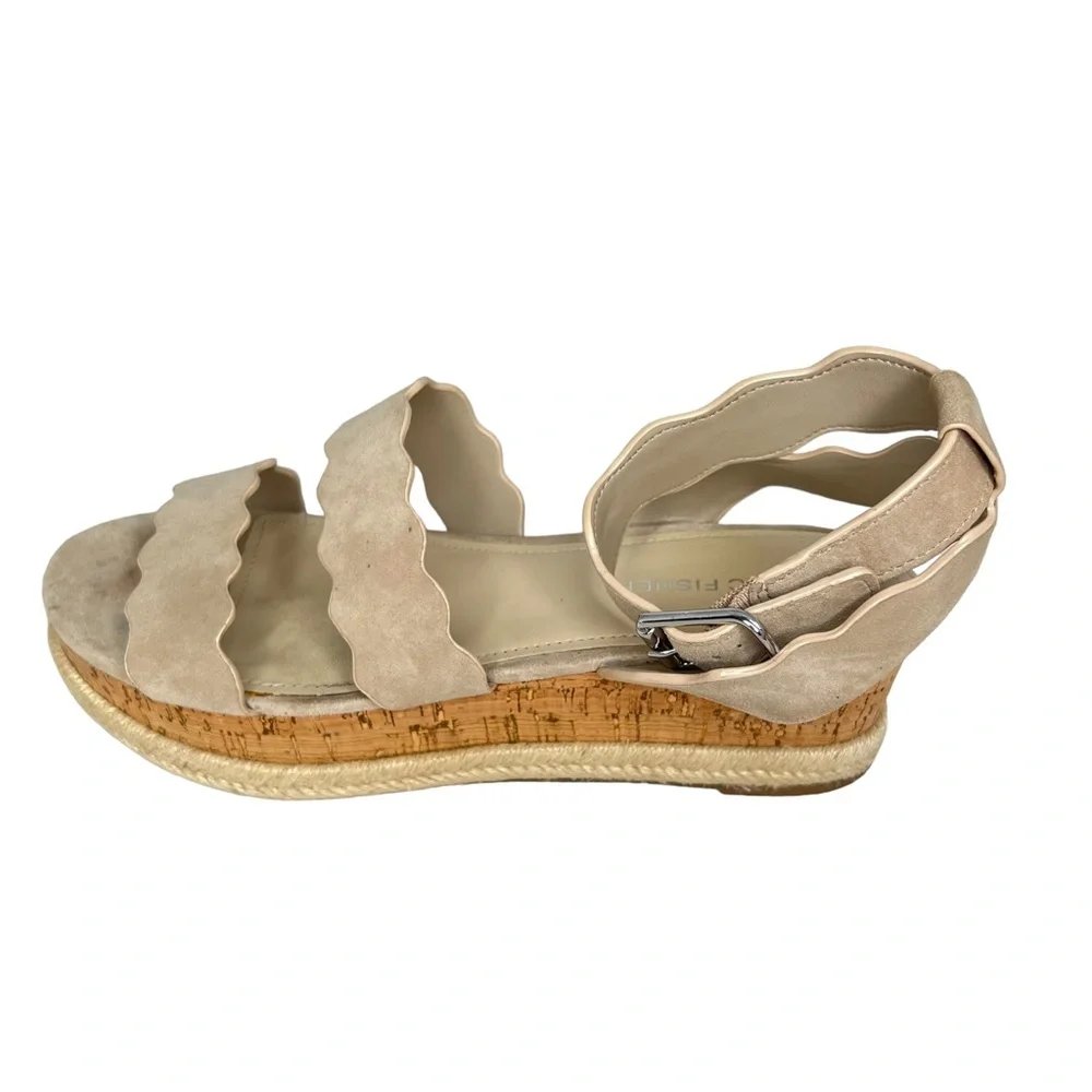 Marc Fisher Fayme Cork Espadrilles With Scalloped Suede Leather Straps 8M VGUC